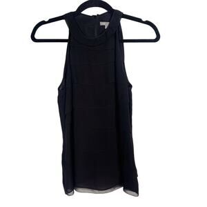 Vince Womens 6 Black Silk Tiered Ruffle Sleeveless Blouse Top High Neck Lined